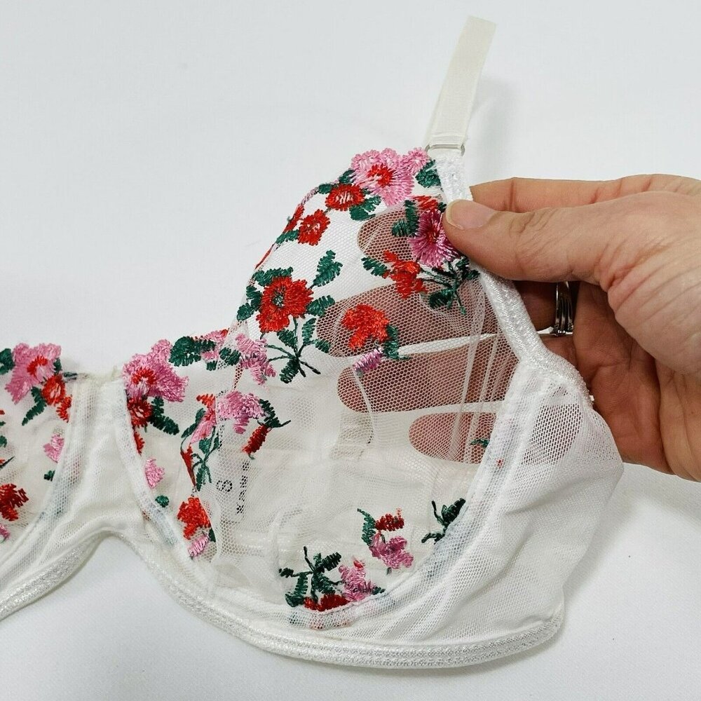 Sexy Romantic Bra See Through Underwear Size S Flower Laced Wired Underwire Red - Picture 5 of 10